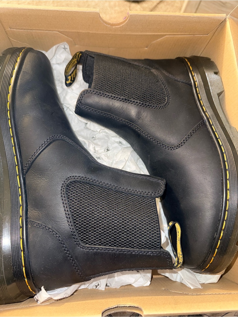 Dr. Martens Black Leather Chukka Boots with Yellow Welt Stitching
